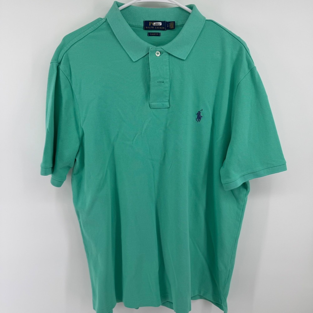 Polo Ralph Lauren Mens Classic Fit Short Sleeve Pique Polo Shirt Green Large